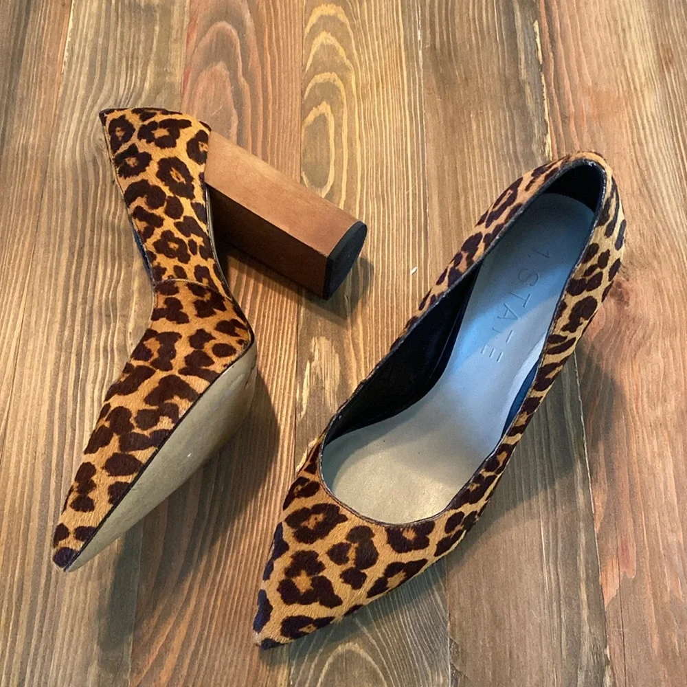 1. State Valencia Calf Hair Wood Block Heel Leopard‎